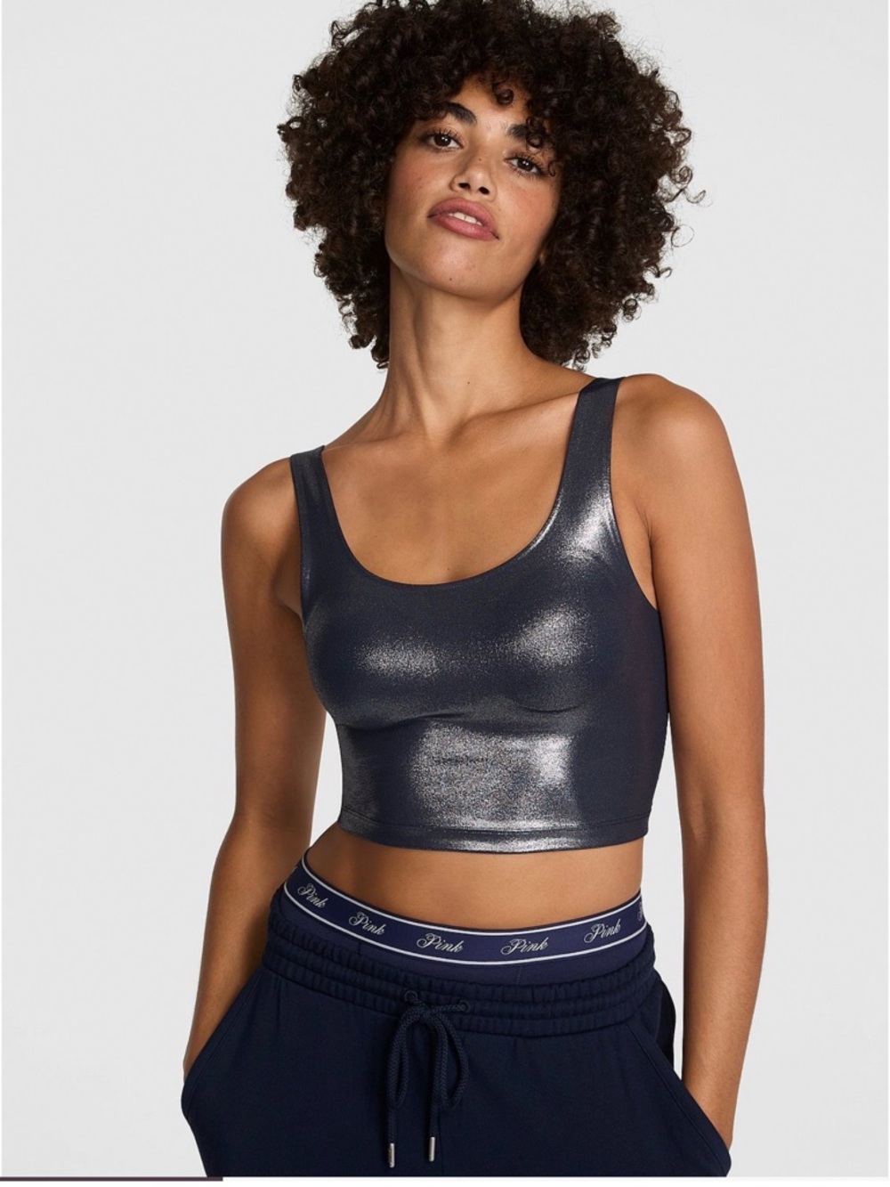 NWT PINK Victoria's Secret Metallic Navy Crop Tank Bra.